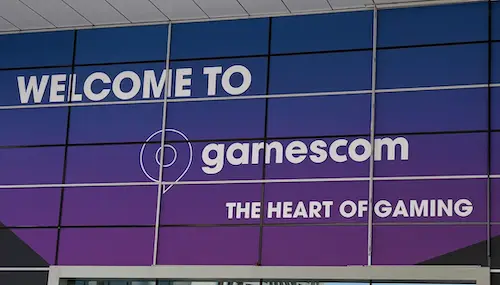 Gamescom 2025 Purple Entry Sign
